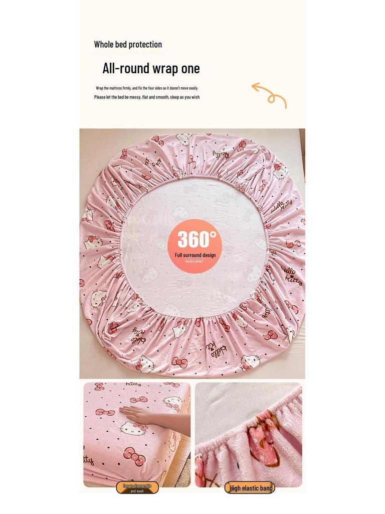 Sanrio Thick Warm Milk Velvet Fitted Sheet - Cute KT Cat, Kuromi & My Melody Design