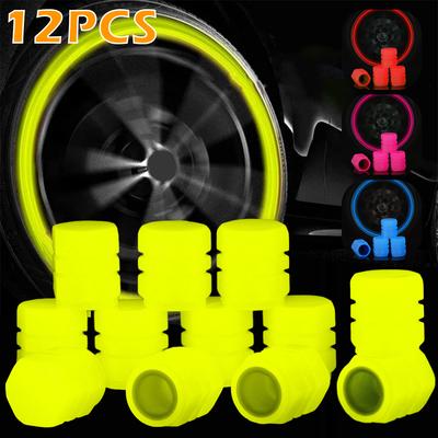 12pcs Luminous Tire Valve Cap Car Wheel Hub Glowing Dust-proof Decorative Tyre Rim Stem Nozzles Covers for Motorcycle Bike