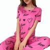 Pajamas Suit Milk Silk Love Full Print Short Sleeve Long Pants Set Ladies Homewear