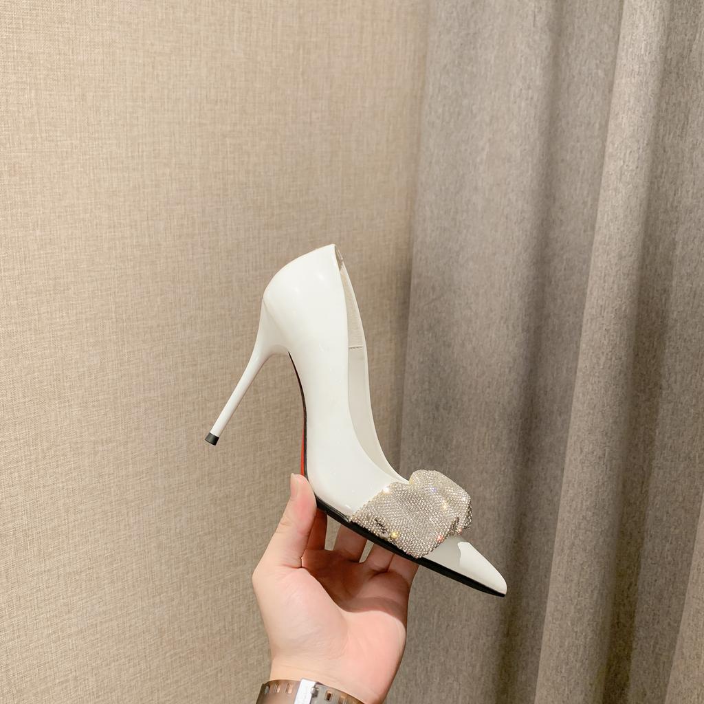 New pointed thin heel rhinestone sexy shallow mouth female king single shoes women's black suede high heels