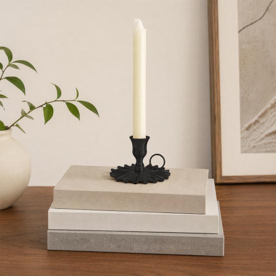 huaqianguhh Wrought Iron Candle Holder, Vintage Metal Candlestick with Frosted Matte Black Rust-Proof Finish, Handheld Design Holder for Home