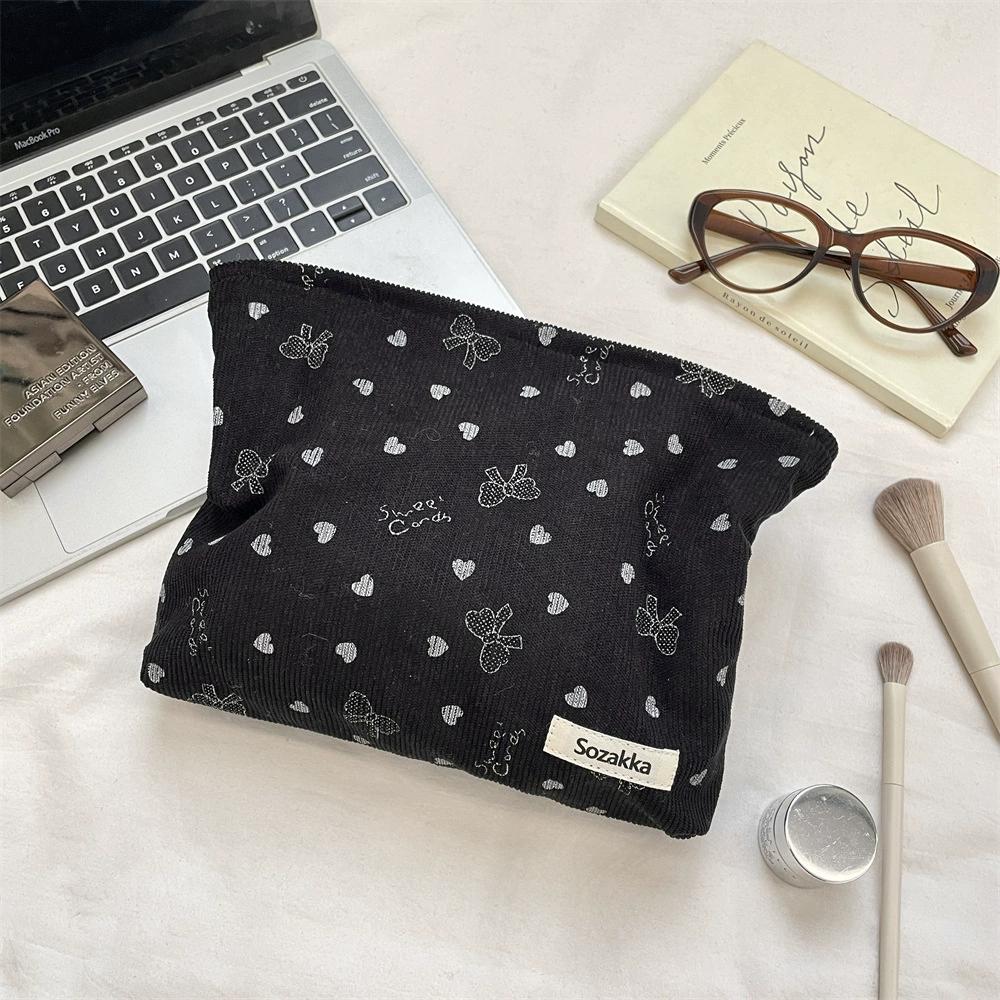 Corduroy Cosmetic Bag Women Korean Solid Color Makeup Organizer Travel Toiletry Pouch Beauty Case