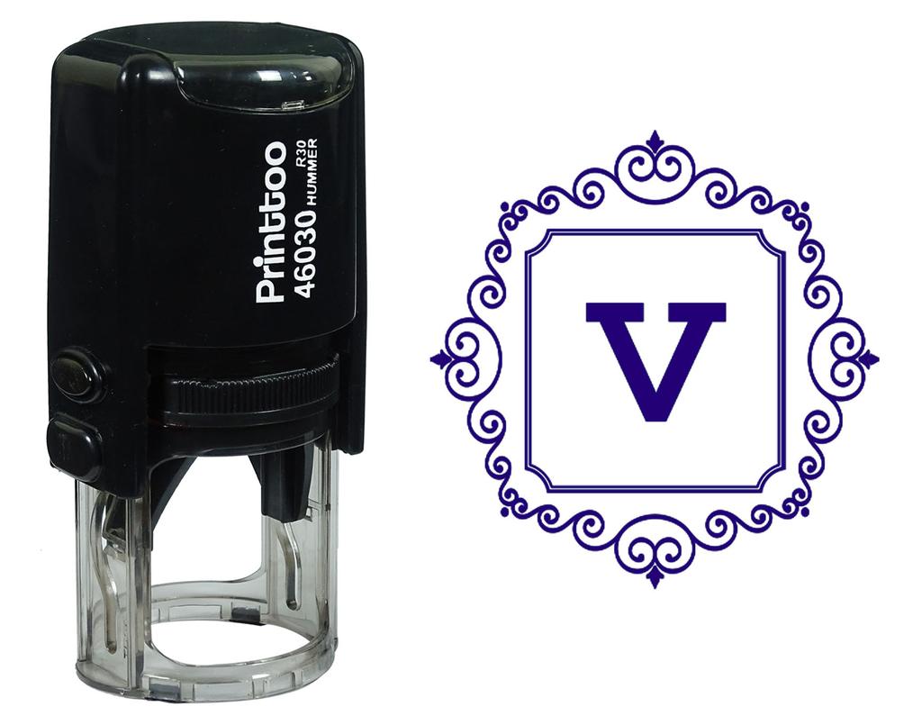 Printtoo Square Swirl Border Alphabet V Monogram Initial Self Inking Rubber Stamp Office