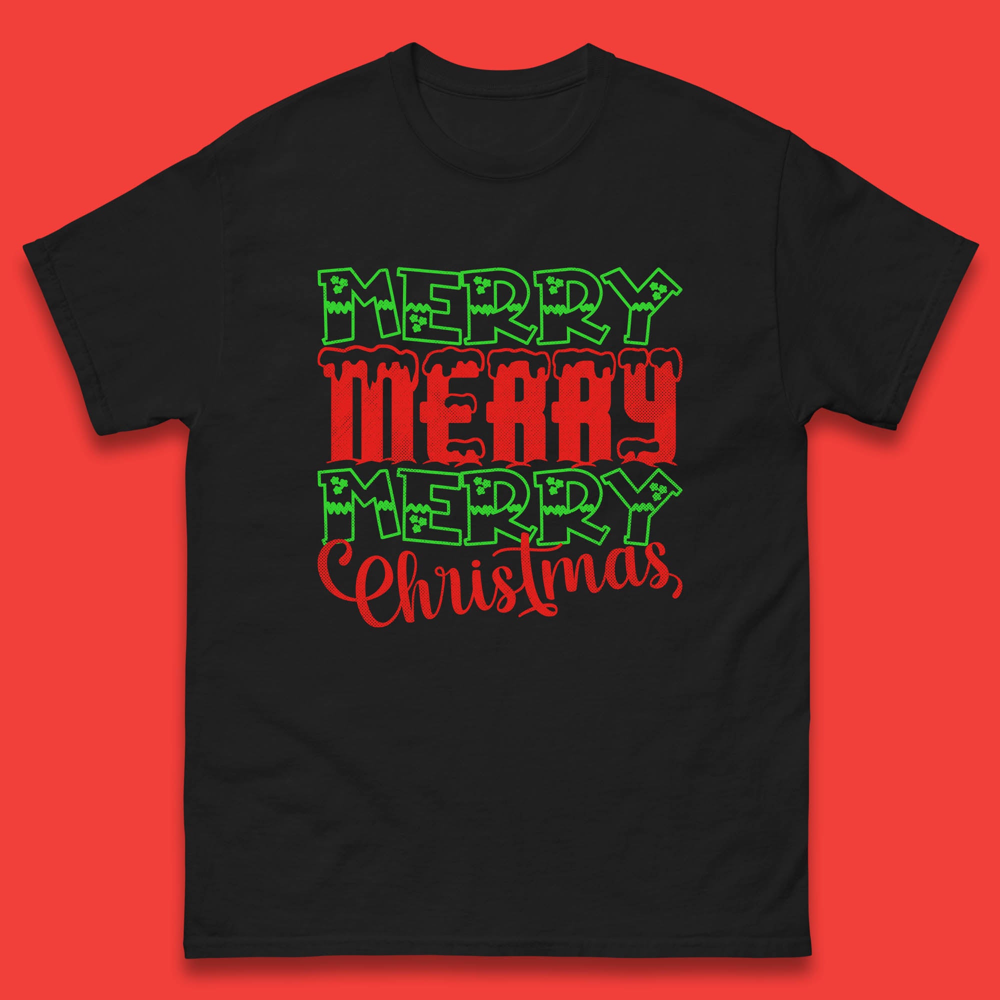 Merry Merry Merry Christmas Mens T Shirt Womens Tops Tees Christmas Top L