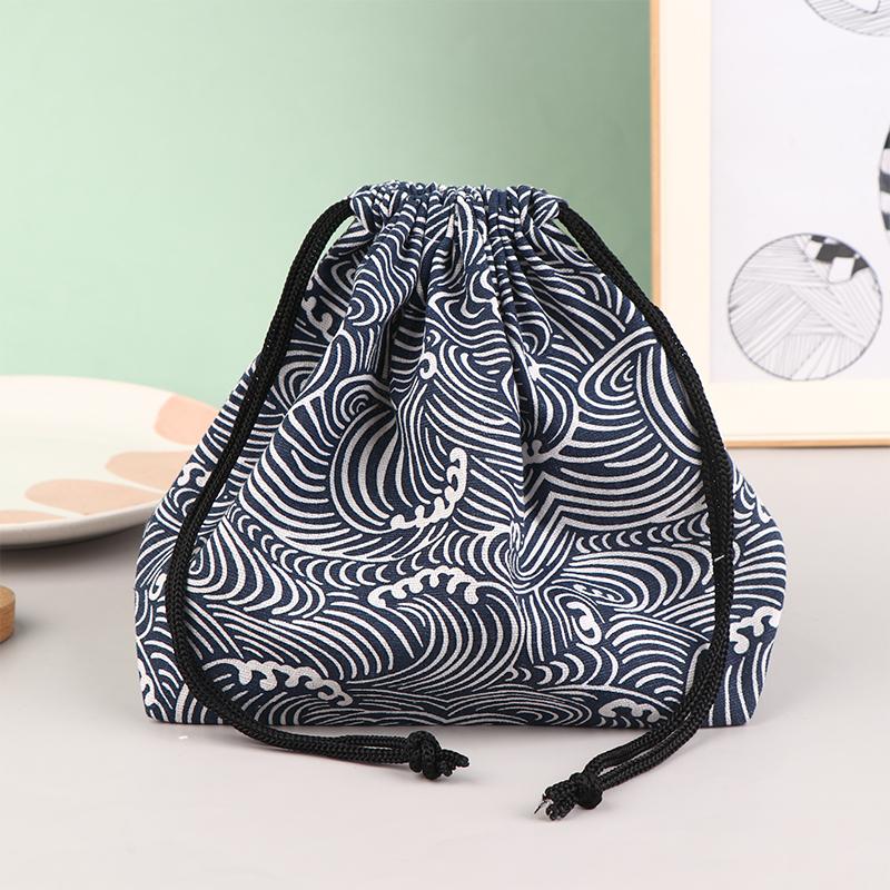 1Pc Japanese Style Drawstring Lunch Box Storage Bag For Travel Picnic Portable Easy Wash Bento Lunch Box Tote Pouch