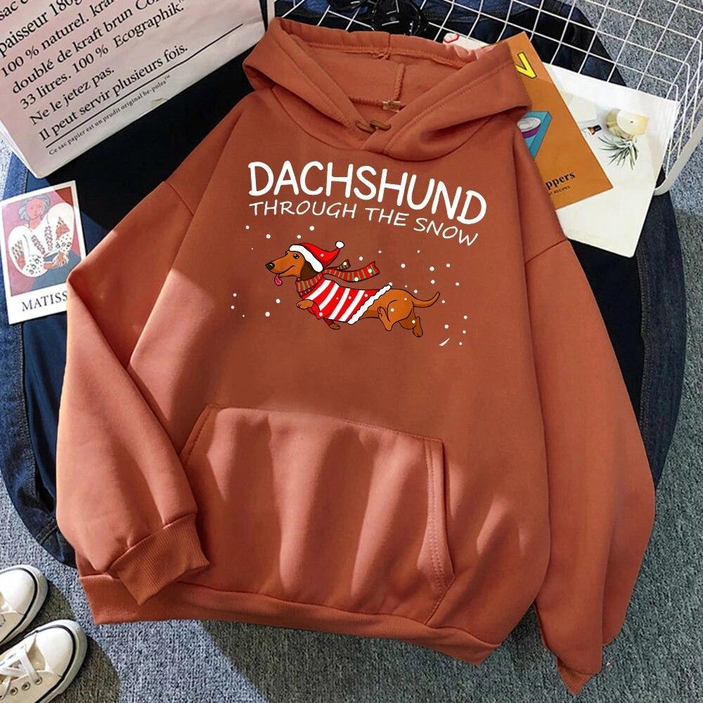 Jezevčík přes sníh Funny Dog Vánoční Unisex mikina Kreativní Roztomilé Oversize Oblečení Podzimní Fleece Polover Unisex mikiny