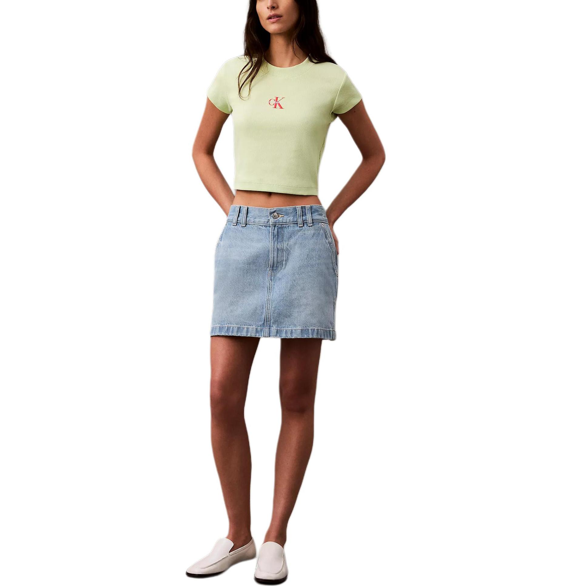 

Calvin Klein Soft Breathable Fitted Crew Neck Short Sleeve T-Shirt Women Tops Light-Green 47AB802-340 M