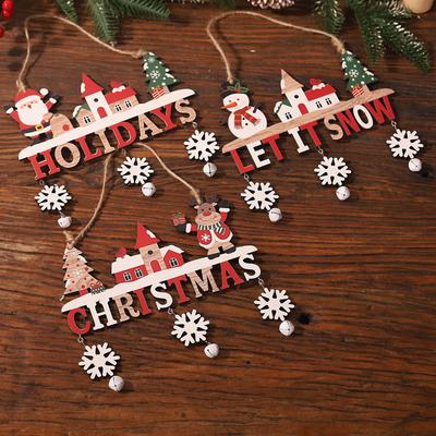 1/2/3PCS Random Wooden Christmas Door Hanging Ornaments Rustic Santa Claus for Home Happy New Year Christmas Door Pendants