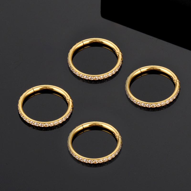 Steel Hinged Segment Hoop CZ Stone Nose Ring Nipple Clicker Ear Cartilage Tragus Helix Lip Earring Piercing Body Jewelry