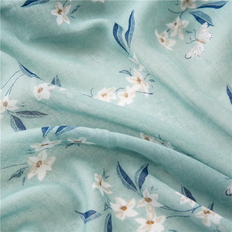 Women's Tassel Scarf: Green Leaf Print, Cotton-Linen Blend, Multi-Functional Shawl for Sun Protection, Spring To Autumn.