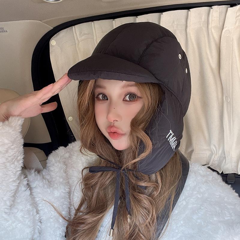 

Зимняя велосипедная шапка для женской теплой защиты ушей и ветрозащитная пуховая шапка для защиты от холода на открытом воздухе плюс бархатная шапка-ушанка корейская шапка-ушанка M（56-58cm）