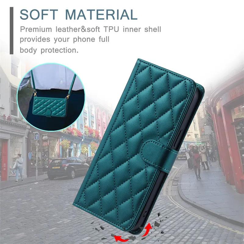 Long lanyard Flip Leather Phone Case for Samsung Galaxy S26 S25 S24 Ultra S23 FE S22 S21 S20 S10 Plus Wallet Card Cover Coque