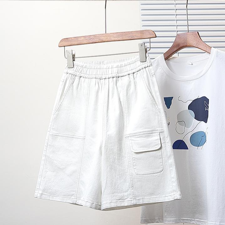 DIMANAF Plus Size Women Shorts Pants 2025  Summer Loose Short Basic High Waist Solid Pants Elastic Waist