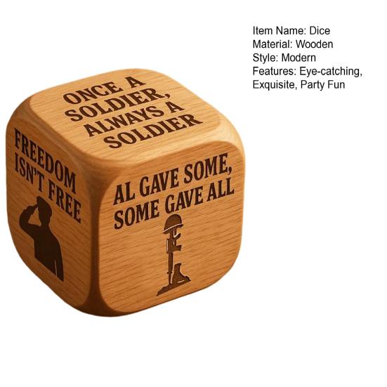 Veteran's Day Dice Handmade Wooden 6 Sides Decision Dice Veterans Souvenirs Appreciation Gifts for Patriotic Party Decoration