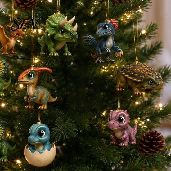 Acrylic Dinosaur Ornaments Christmas Countdown Calendar, 24Pcs Ornament Set with Cute Gift for Lovers Dino Designs, Holiday Tree Hanging Decor