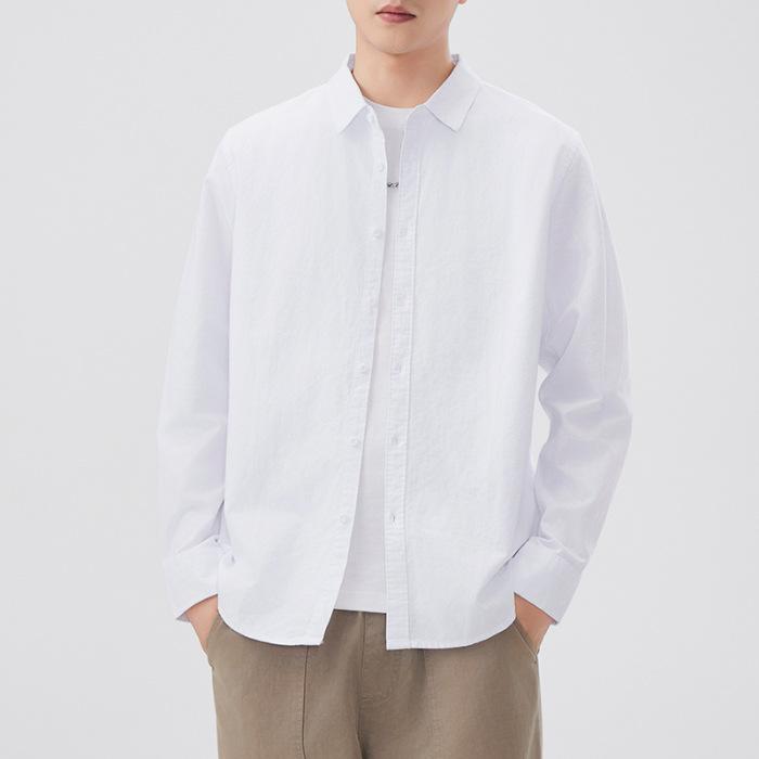Japanese Retro Spring Simple Solid Color Men's Shirt Pure Cotton Shirt American Workwear