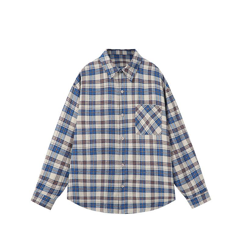 

Мужская клетчатая рубашка Весна и Осень Универсальная Мода Повседневная Носка Рубашка с Длинным Рукавом Куртка Мужская 3XL синий