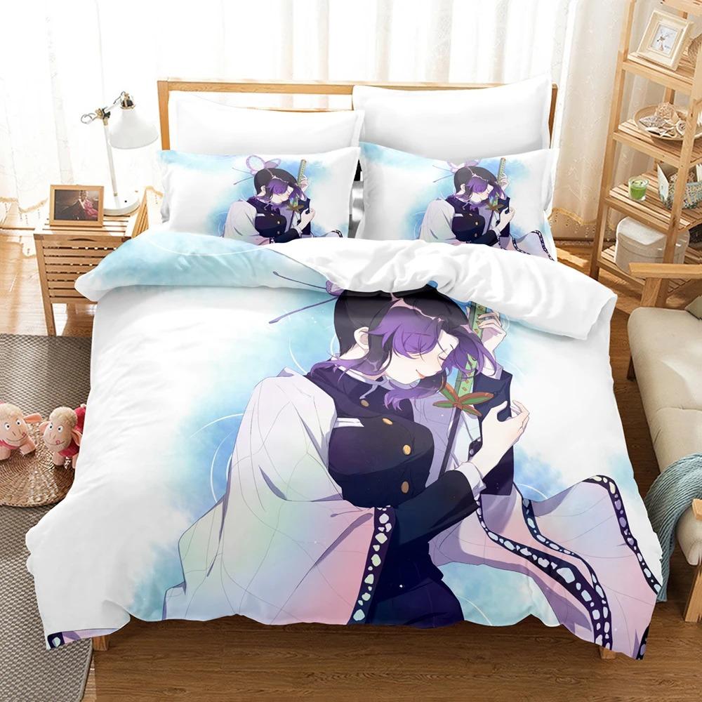 3D Pattern Print Pattern Kochou Shinobu Bed Linen Anime Demon Slayer Bed Ensemble 135x200 Teens Boys Twin Size Single Size Queen Dimension King