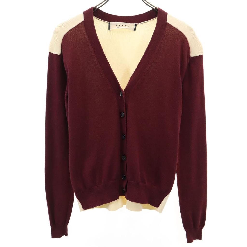 Marni Made In Italy Long Sleeve V Neck Knit Cardigan 38 Wine-red Women Used