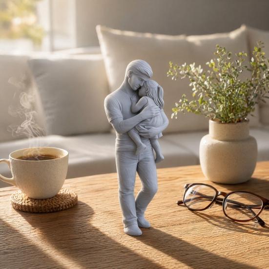 Father And Daughter Figurine 3D Printed Dad Holding Kid Statue Father's Day Birthday Gifts from Daughter