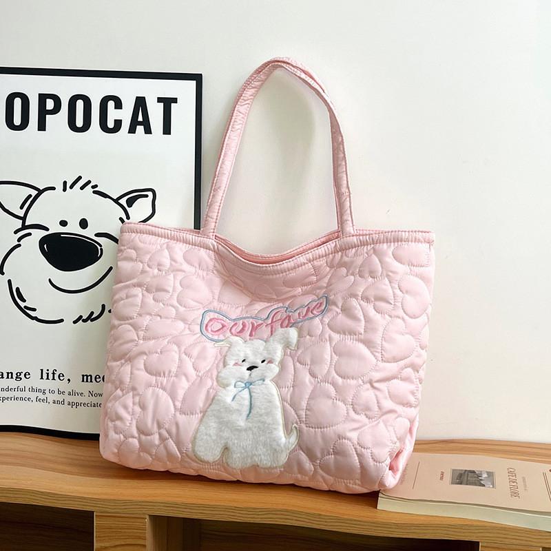 Cute Dog Tote Bag With Embroidered Heart For Daily Commuting And Street Style