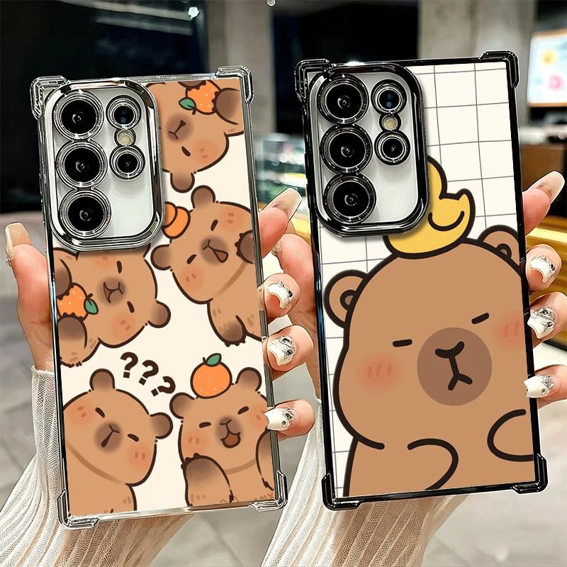 Funny Capybara Cartoon Cute Plating Phone Case For Samsung Galaxy S24 S25 FE S26 Edge S23 Ultra S22 S21 Plus S20 Anti-Fall Airab