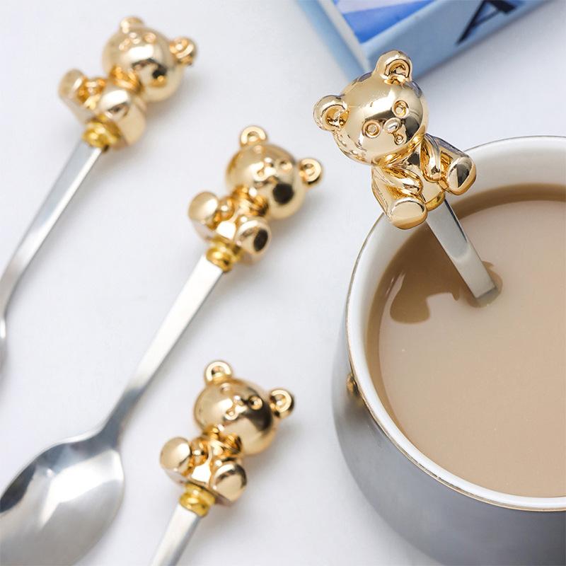 Creative Cute Cartoon Bear Coffee Spoon Dessert Fork Afternoon Tea Fruit 304 Stainless Steel Tableware Cutlery Kitchen Dining