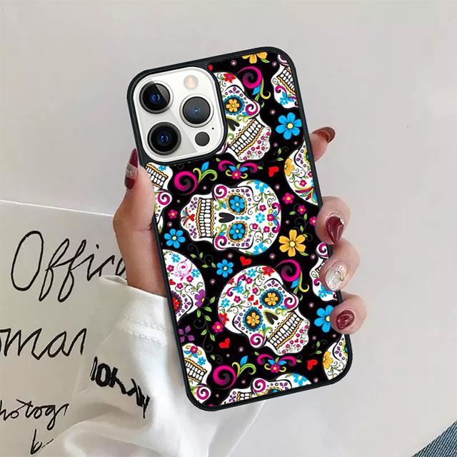Retro Pattern Flower Skull Coque Shell For iPhone 17 Air 15 16e 14 13 12 Pro Max 11 Pro Max Plus Phone Case Cover