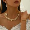 Gold Plated Jewelry Set India Dubai Jewelry Bare Diamond Zircon Necklace Bracelet Ring Earrings Set