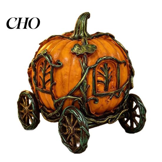 Fall Themed Room Accessories 3D Resin Pumpkin Carriage Ornament, Retro Fairy Tale Cart Dreamy Niche Gift for Her Figurine, Vintage Desktop Decoration
