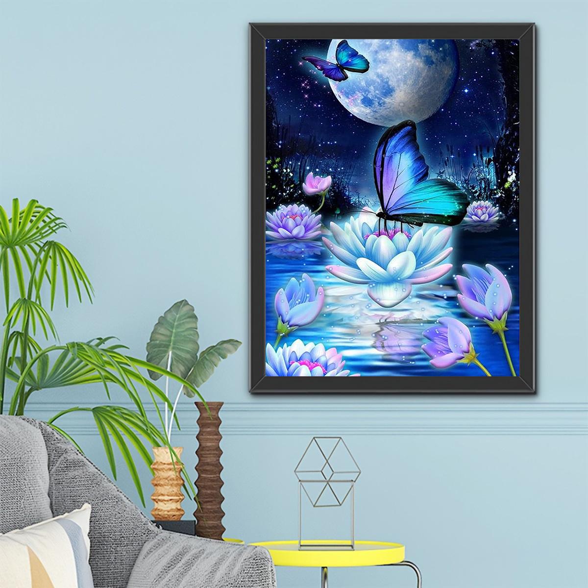 

5D DIY Алмазная картина Лотос и бабочка Набор для вышивки крестом Мозаика Алмазная вышивка Роза Полный круглый/квадратный дрель Украшение дома Round 40x50cm