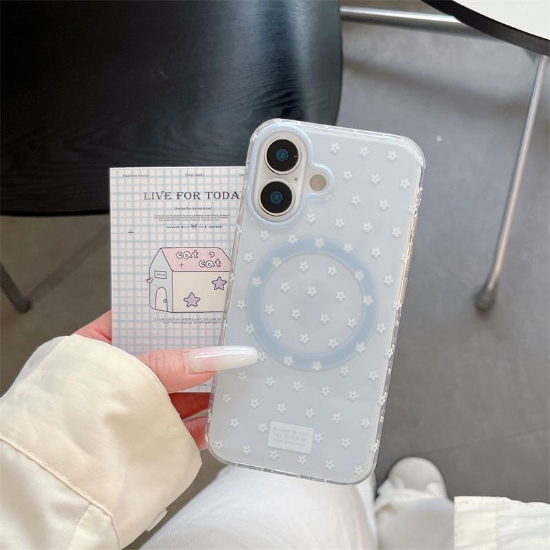 

Blue Flower Magnetic Stand for iPhone 17/16 Pro Max/15 Pro Case 17