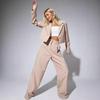 Women's Light Khaki Short Blazer and Wide-Leg Trousers Set