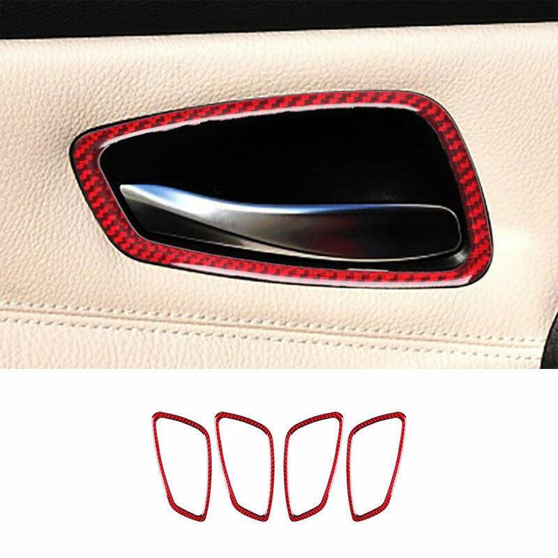 Red Carbon Fiber Interior Door Handle Cover Trim 4PCS For BMW 3-Series 2005-2012
