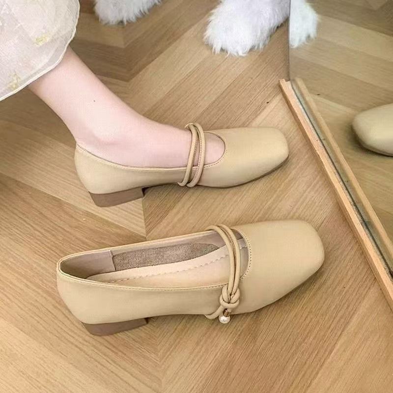 

2025 new spring and autumn evening evening breeze gentle flat-bottomed grandma laden shoes Mary Jane fairy with skirt small leather single shoes girl 40 хаки