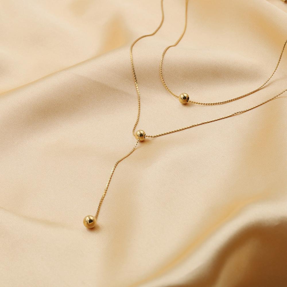 Accessories Temperament Long Sliding Bead Clavicle Chain Stylish And Simple Double Layer Stacked Bead Necklace Women'S Premium