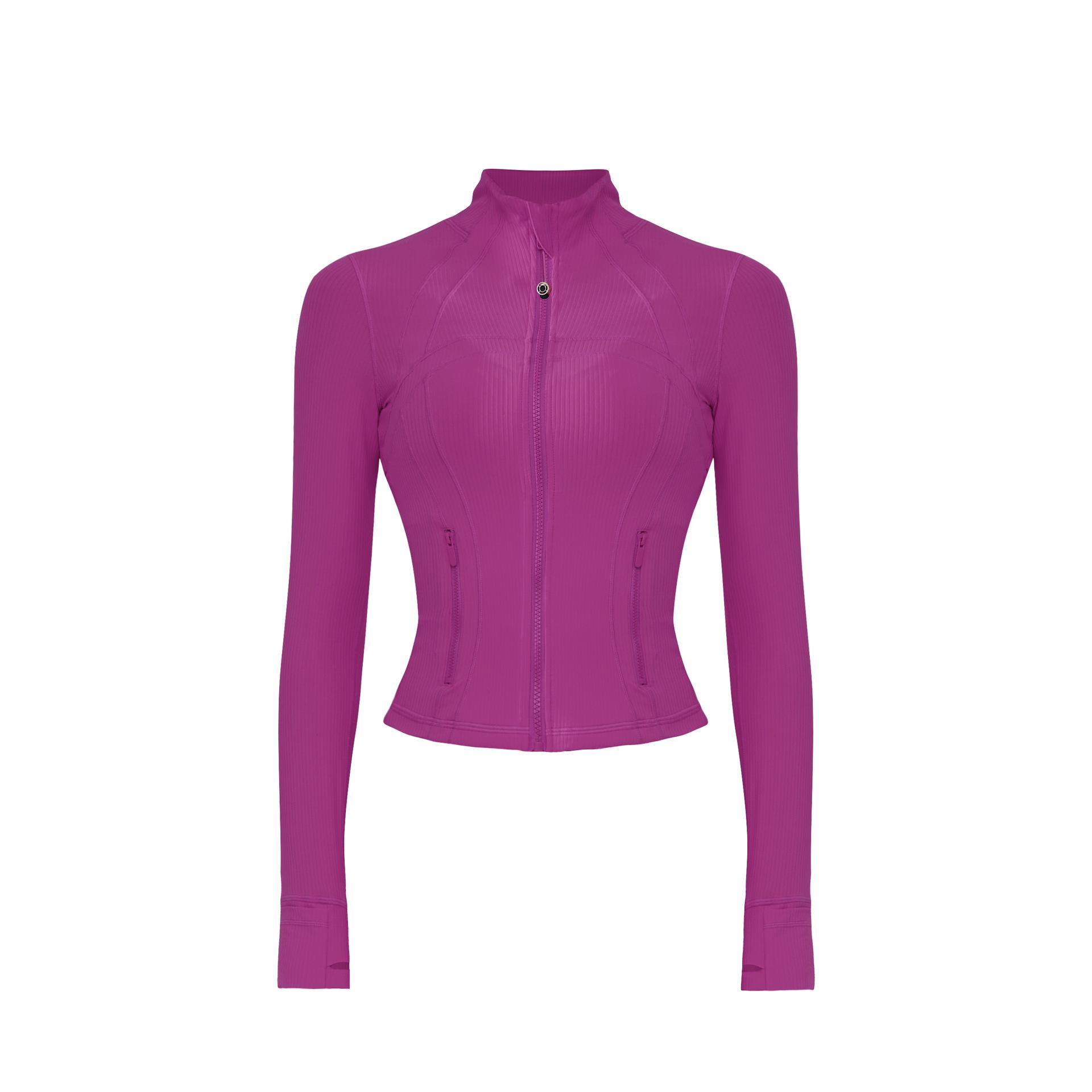 LULU Women s Slim Fit Ribbed Sports Jacket - Autumn/Winter Long Sleeve Yoga Zipper Stand Collar S