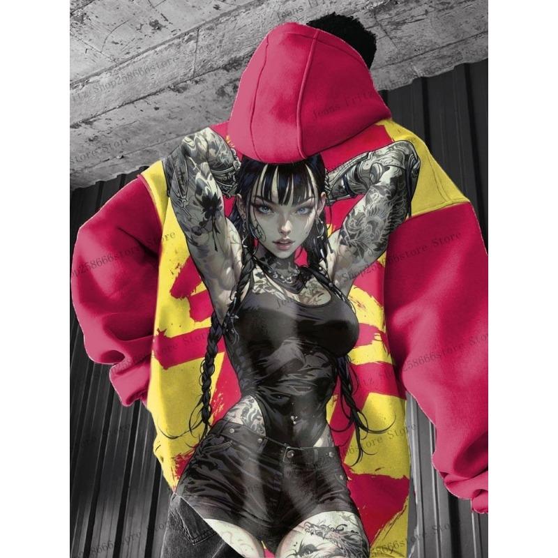 Anime Girl Back Pattern Sweatshirt Casual Long Sleeve Hooded Pullover 3D Printing Women Top Fashion Oversized Men's Hoodies