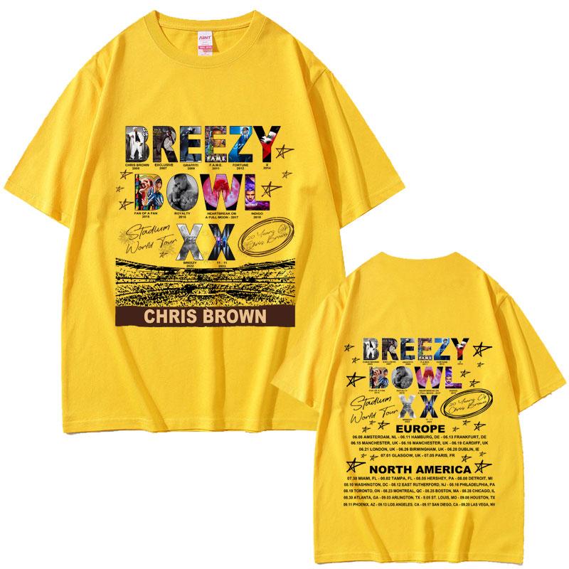2025 Summer Rapper Chris Brown Breezy Bowl XX Tour Men Women Hip Hop Fashion Streetwear Unisex Vintage Oversized Short Sleeves