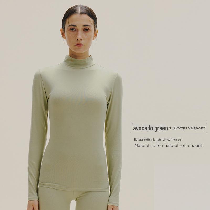 Women's Slim Fit Pure Cotton Mid-Neck Sweater - Solid Color, Autumn/Winter Warm Innerwear