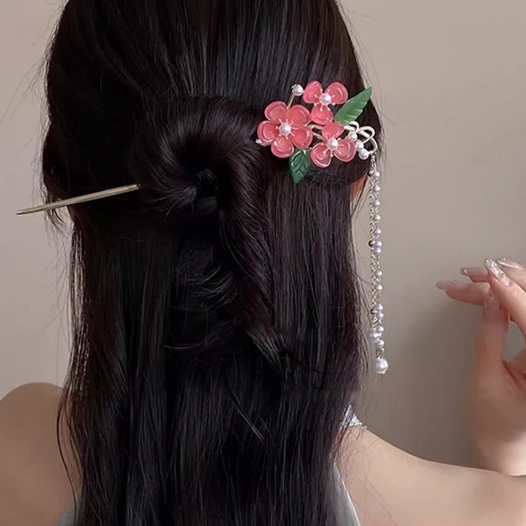 Elegant Flower Butterfly Hair Sticks Forks Ancient Chinese Chopsticks Style Hairpins Ponytail Holder Pearls Tassel Hair Jewelry