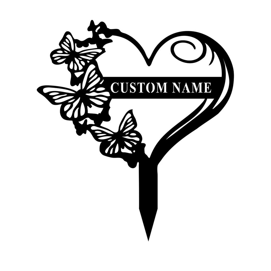 Picchetto da Giardino in Metallo Cartello Farfalla Personalizzato Regalo per Giardiniere Nome Personalizzato