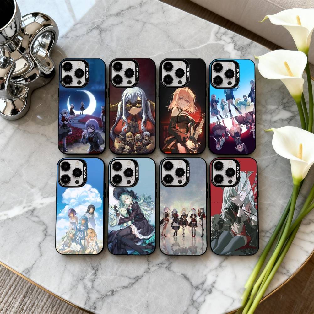 Coque de téléphone Anime BanG Dream A-Ave Mujica Pour iPhone17,16,15,14,13,12,11 Plus,Pro Max Coque de téléphone Noir Candy argent