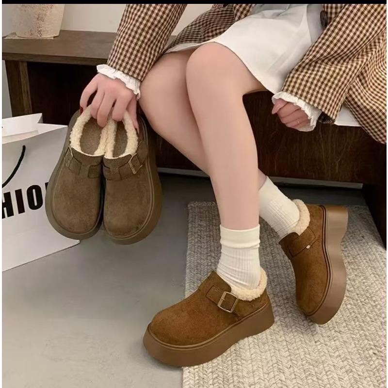 Ghete de zăpadă cu talpă groasă și gleznă joasă pentru femei, noi de iarnă, cu un singur pedalier, pluș pufos, îngroșate, călduroase, pantofi de bumbac
