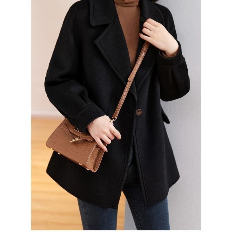 Damen Roter Wollmantel Koreanischer Stil Lockere Passform Vintage Mode Blazer Revers Winterjacke