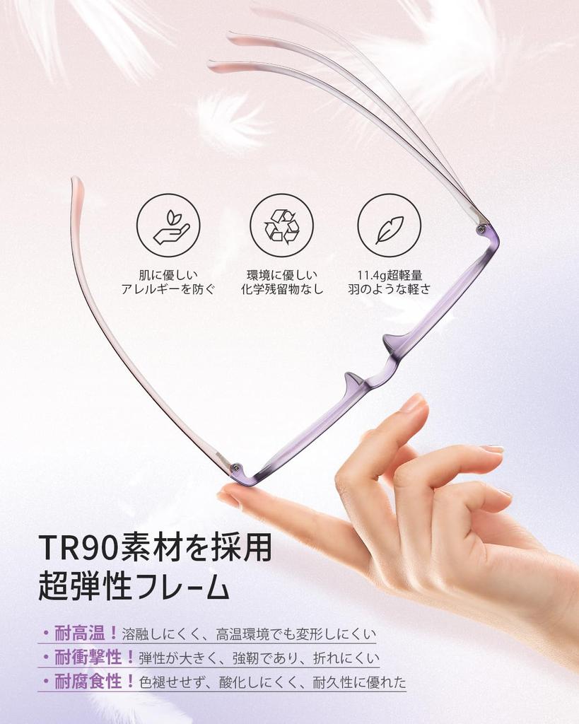 [CEETOL] Prescription Glasses for Myopia, Lightweight, Stylish, UV Protection, TR90 Elastic Frame, Round, Anti-Fog, for Computers, Purple (PD62mm, Pow