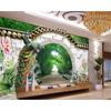 Papéis de Parede 3D Fantasia Primavera Floresta de Bambu Mural de Parede Arcos Parede de Tijolos Pavão Peônia Papel de Parede Decoração de Casa