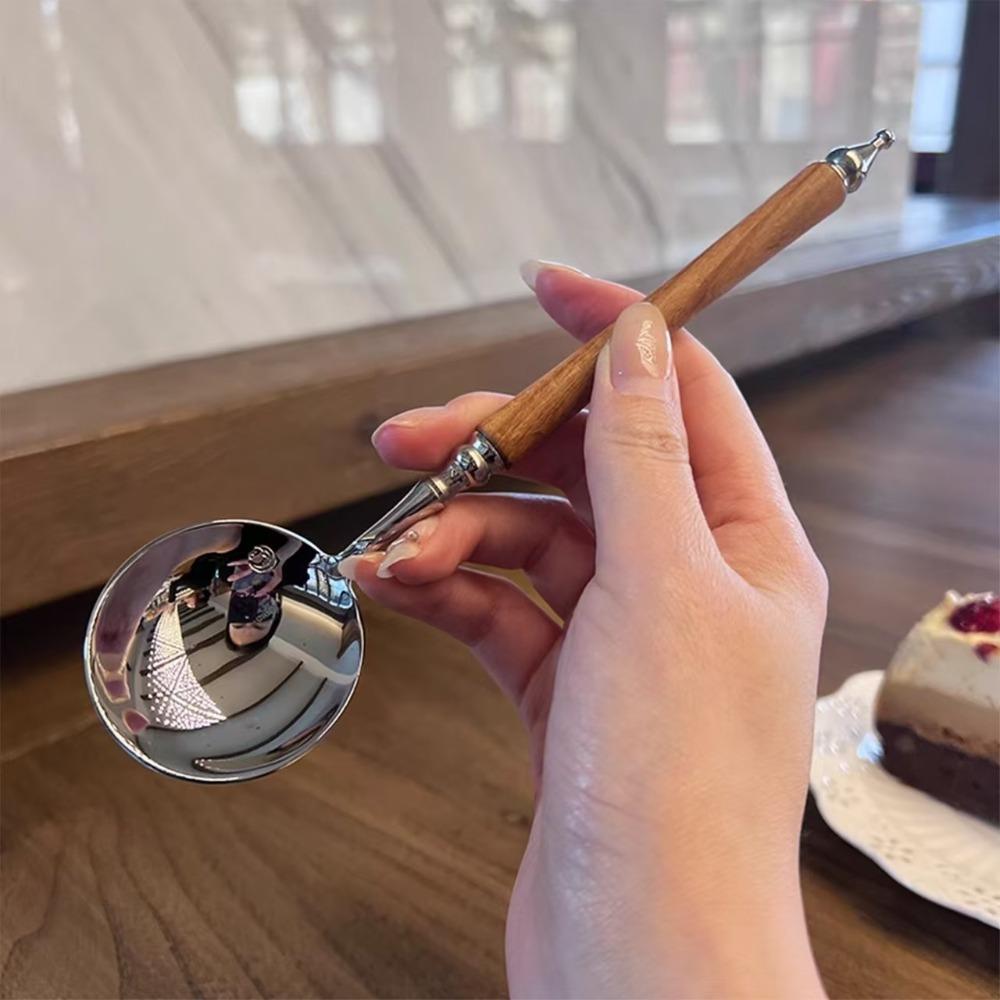 Stainless Steel Spoon Long Handle Tableware Thicken Stirring Ice Retro Meal Spoon for Serving Soup and Dessert Dinner Tableware