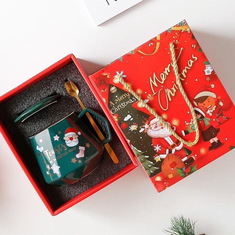 

Ceramic Christmas Mug with Lid Diamond Coffee Cup Holiday Gift Water Cup 301-400ml