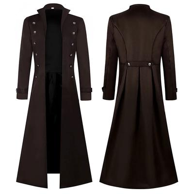 Men Gothic Trench Medieval Steampunk Retro Coat Double-breasted Trim Solid Men's Lapel Vintage Long Jackets